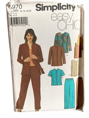Simplicity 5970 Sewing Pattern Womens Pant Vest Shirt Size 14-16-18-20 Uncut